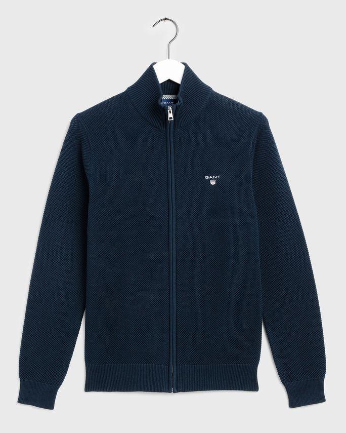 Cotton Pique Zip Cardigan fra Gant
