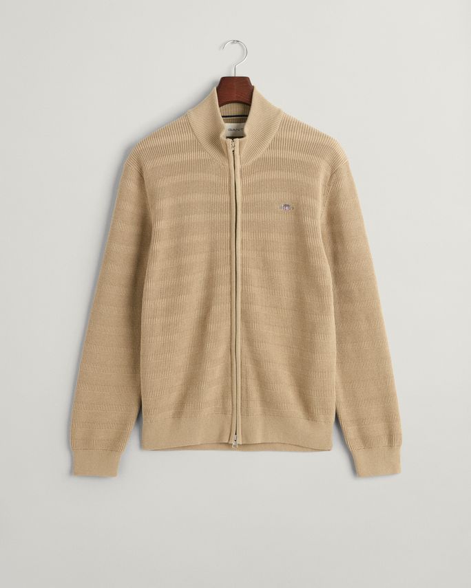 Stripe Textured Cotton Full Zip fra Gant