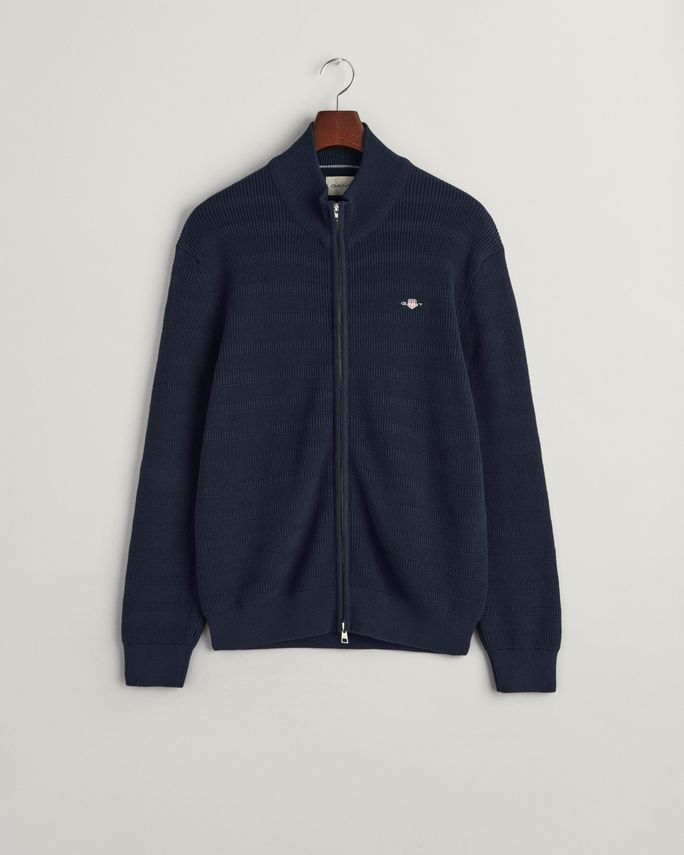 Stripe Textured Cotton Full Zip fra Gant