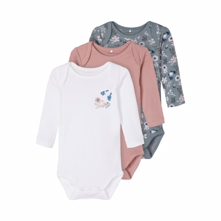 3 Pak øko Body Langærmet Pale Mauve Flower fra Name It