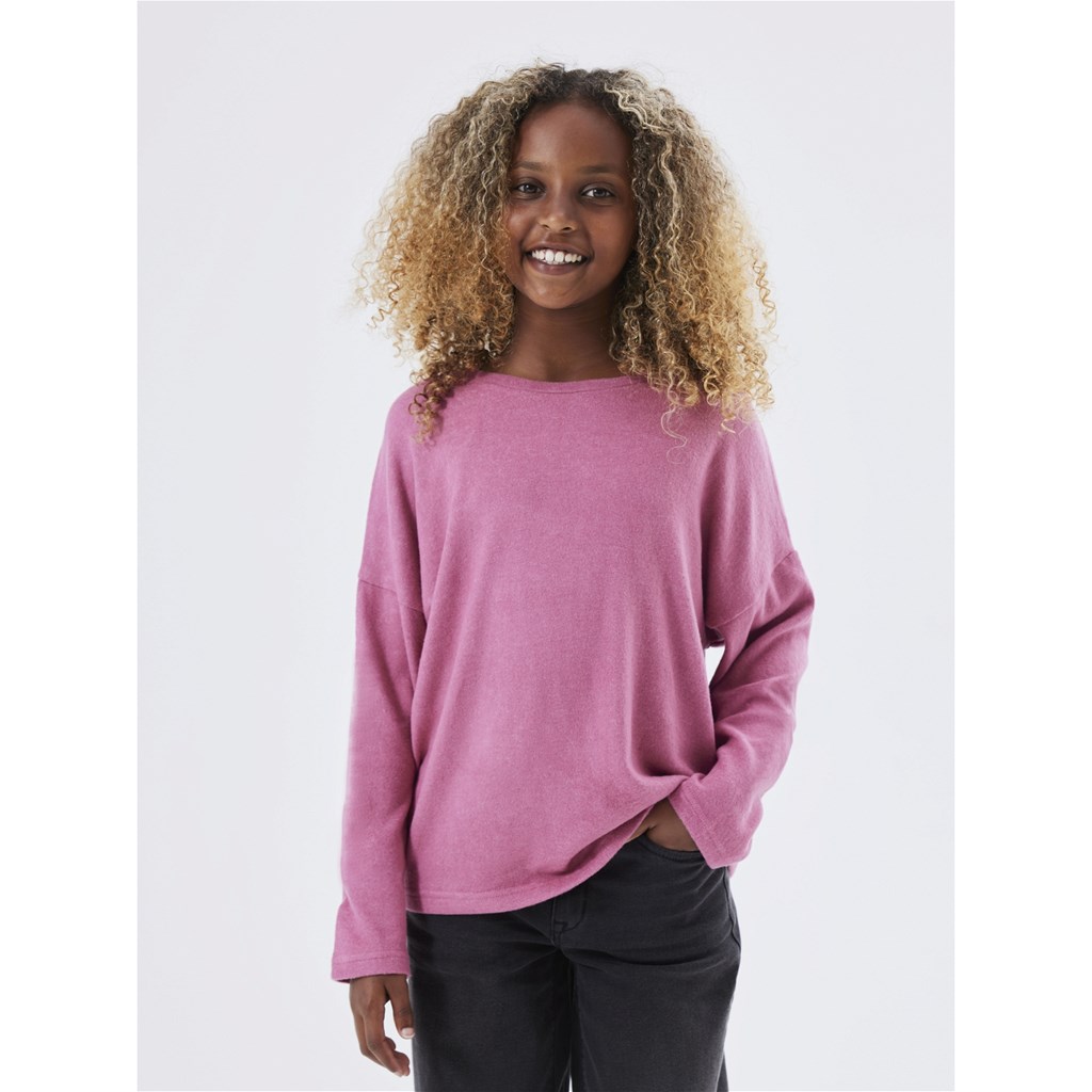 Langærmet Strik Bluse Rose Wine fra Name It
