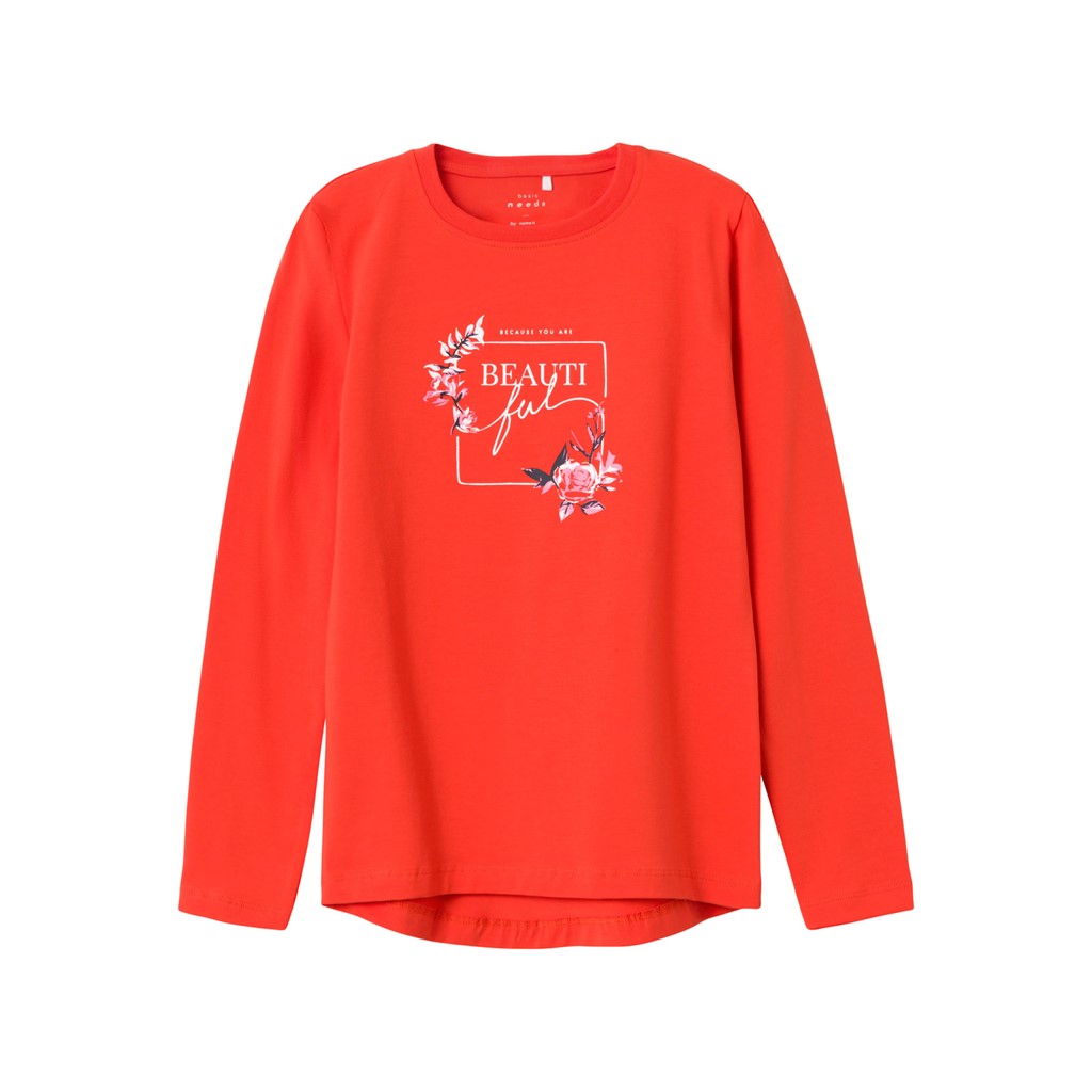 Langærmet bluse med blomsterprint fra Name It - Vix Cherry Tomato