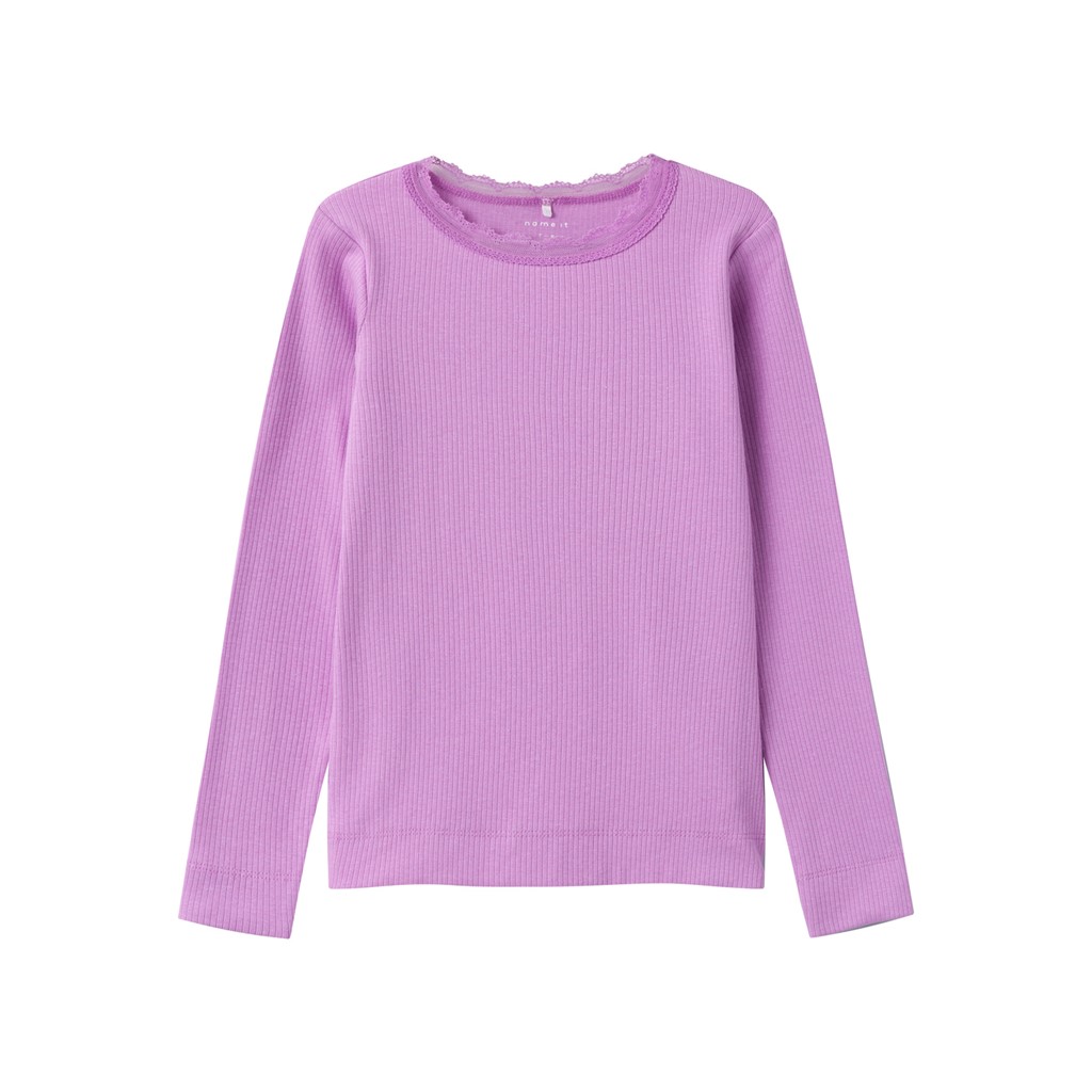 Langærmet Modal Rib Bluse Flaja Violet Tulle fra Name It