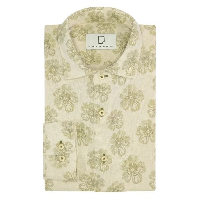 Flower Print Linen Shirt L S fra Born With Appetite