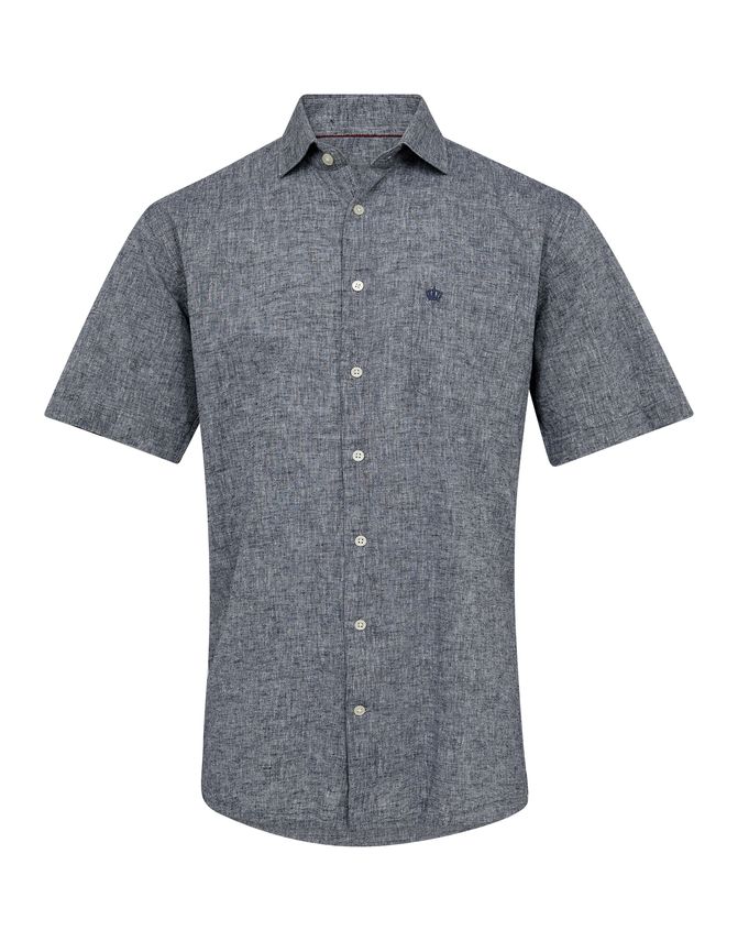 S S Regular Fit Linen Look fra Black Blue