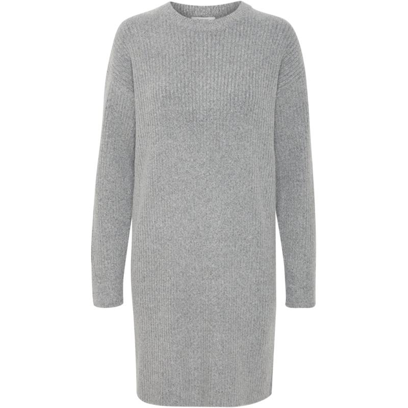 Strikkjole i Mid Grey Melange fra b.young - Fantastisk Blød!