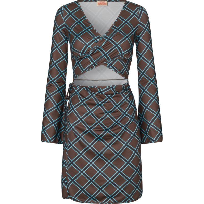 Barbara Kristoffersen Kjole Bk150 9719   Brown Check Print fra Rosemunde