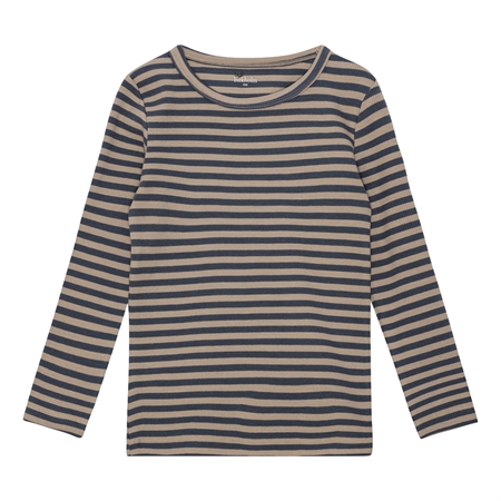 Stribet Rib Bluse Kashmir Brun & Skifer Grå fra Birkholm