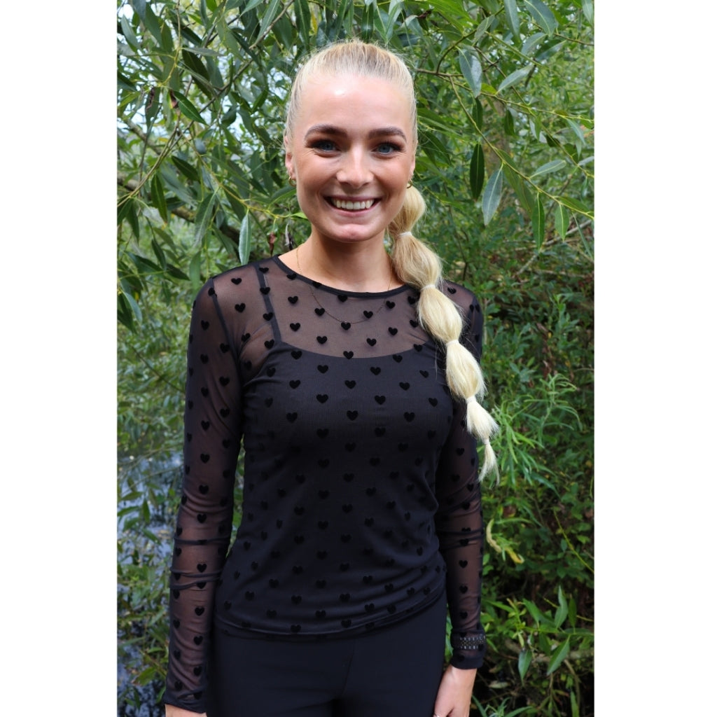 Libertã Dame Bluse Mesh   Black Flock Heart fra Liberté