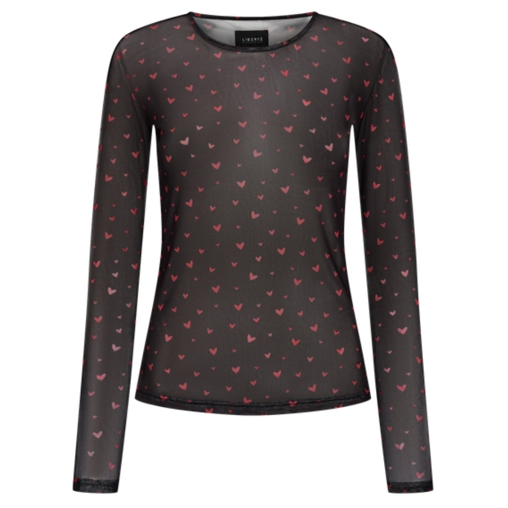 Libertã Dame Bluse Mesh   Black Red Hearts fra Liberté