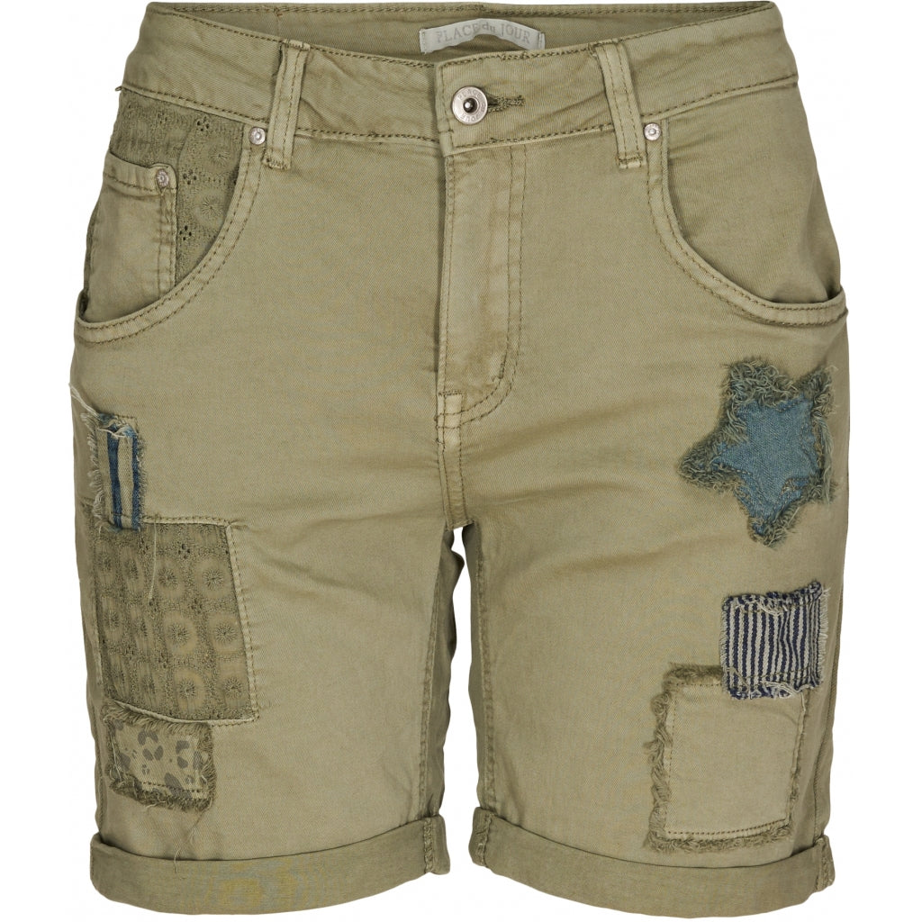 Lola Dame Shorts Med Lapper   Khaki fra Place Du Jour