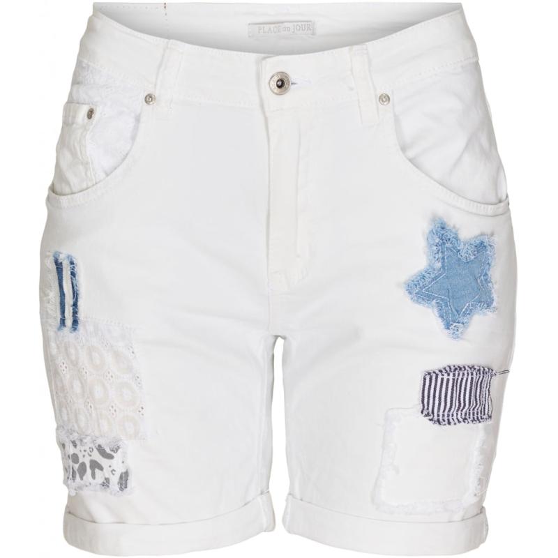 Lola Dame Shorts Med Lapper   White fra Place Du Jour