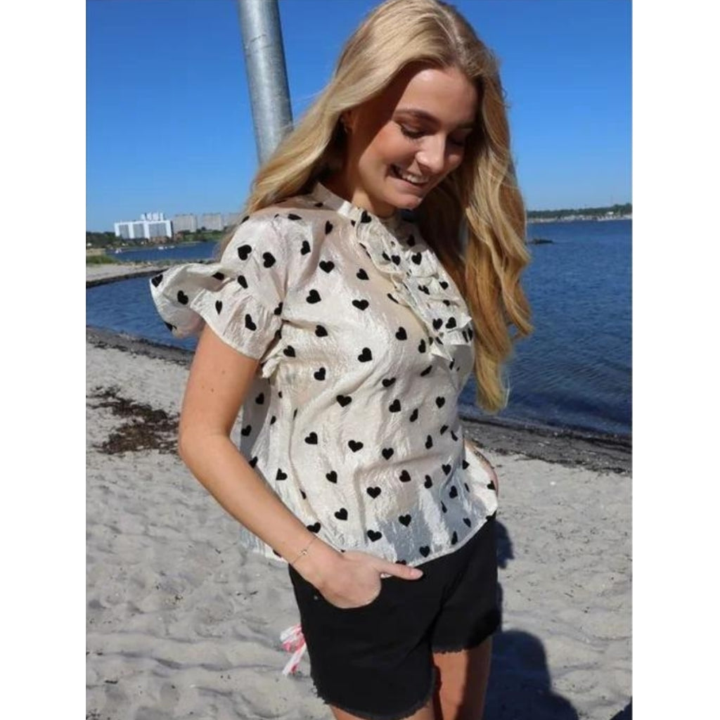 Dame Bluse Tia 22056   Creme Black Heart fra Liberté