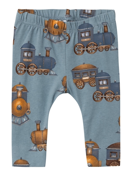 Blå Leggings med Togprint fra Name It - Økologisk Bomuld