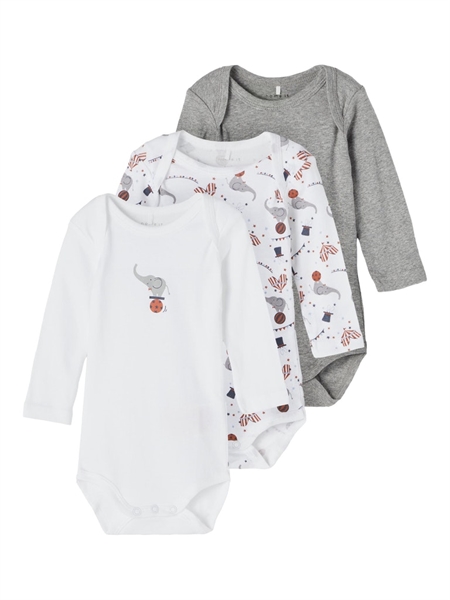 3 Pak øko Body Langærmet Grey Melange fra Name It