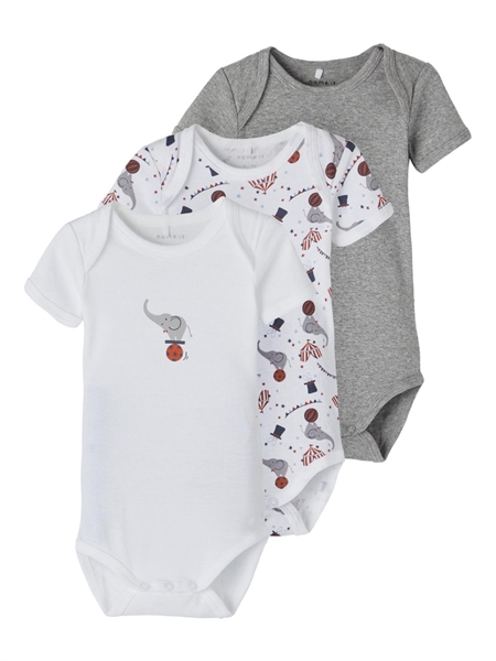3 Pak øko Body Kortærmet Cirkus Grey fra Name It