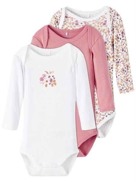 3 Pak øko Body Langærmet Rose Wine Flowers fra Name It