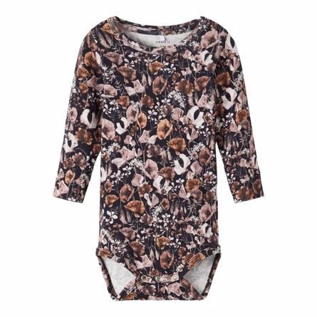 Langærmet Modal Body Tess Black med blomsterprint