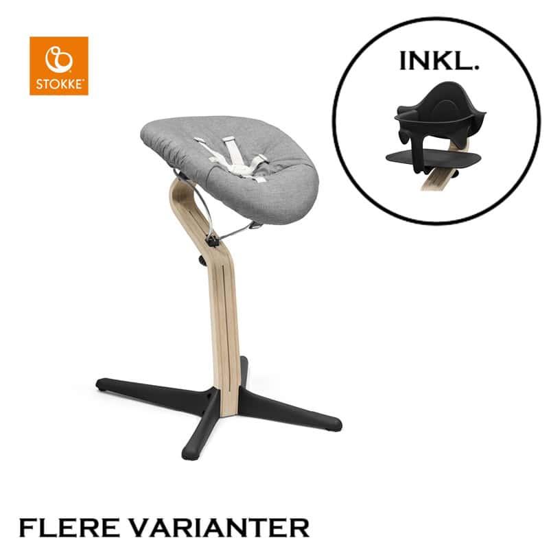 Stokke   Bøg+ Newborn + Babyset   Sort Natur   Grå Plast   Grå Sand Madras   Navy fra Nomi