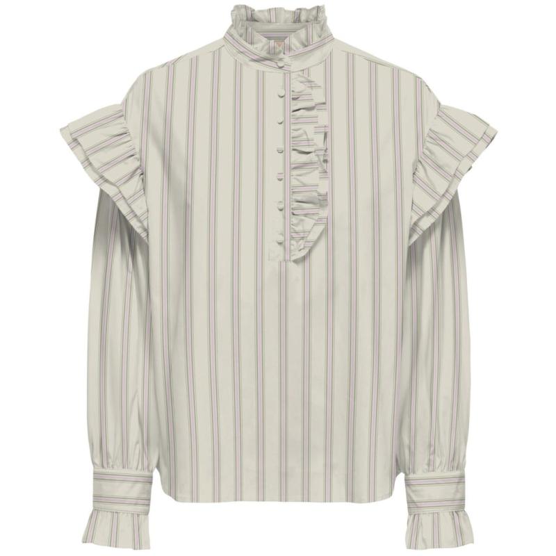 Smuk Dame Bluse Onlmalou i Bone White og Hedge Green