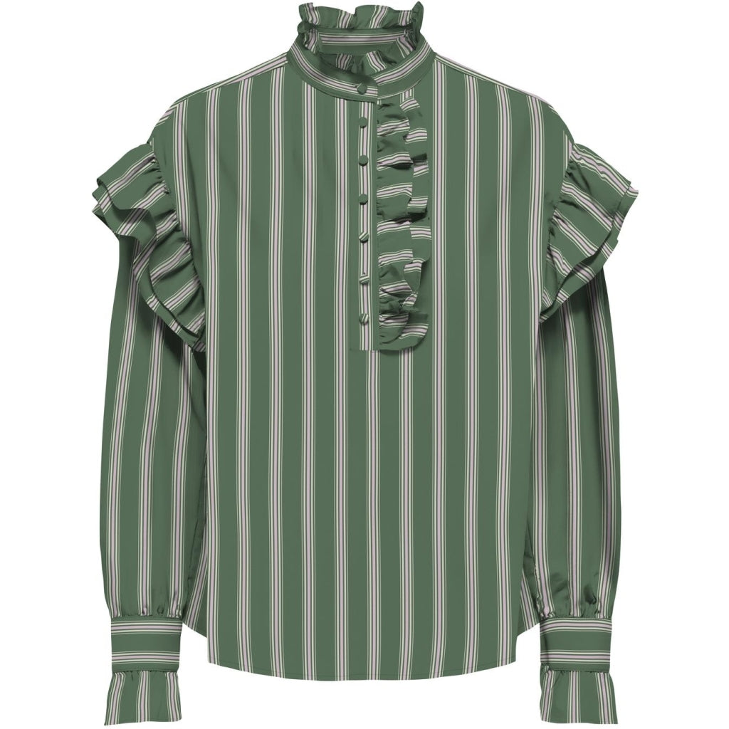 Dame Bluse Onlmalou   Hedge Green Pink Lady + Bone White fra Only