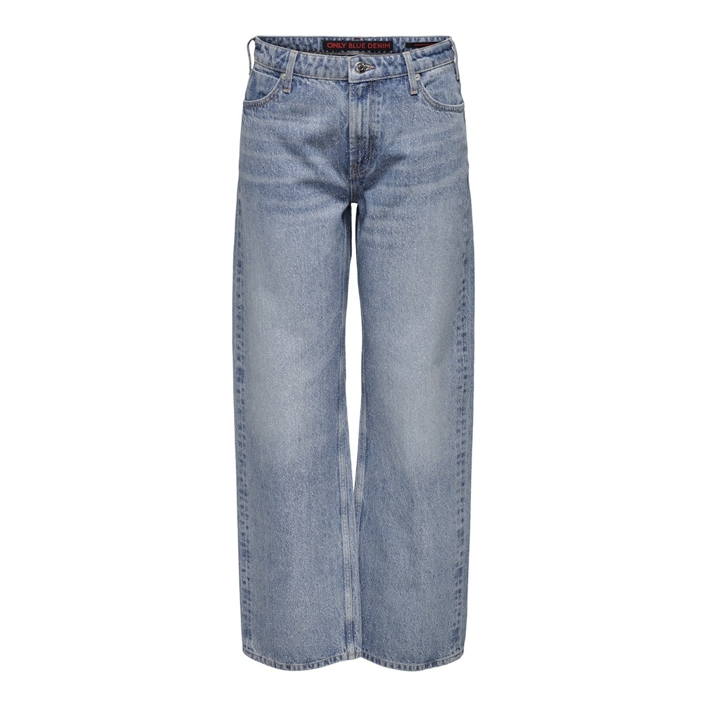 Lys Blå Glimmerjeans med Vide Bukseben fra Only