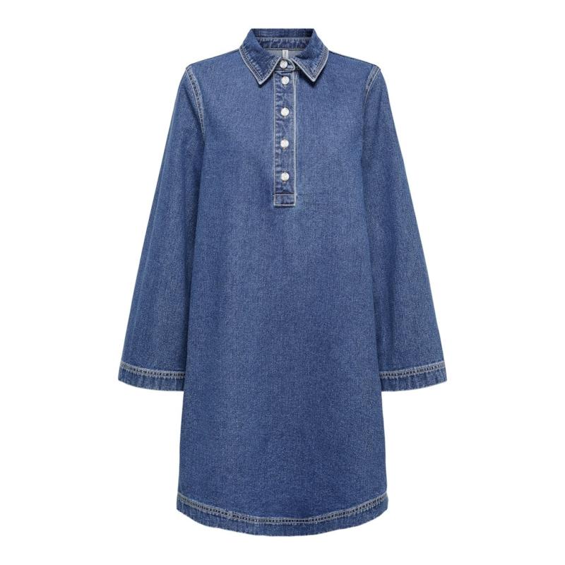 Sej denimkjole med knapper fra Only - Tilbud!