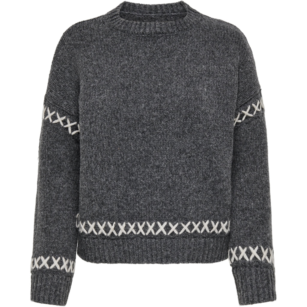 Dame Strik Onlamanda   Dark Grey Melange Cloud Dancer fra Only
