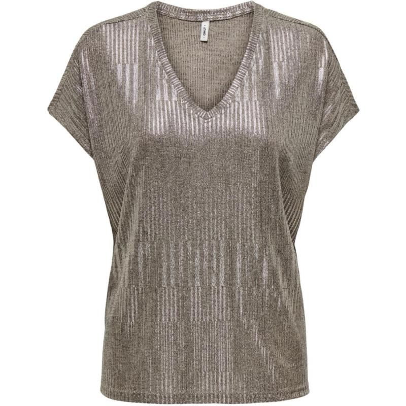 Dame Top Onlmiranda   Humus Melange + Silver Metallic fra Only