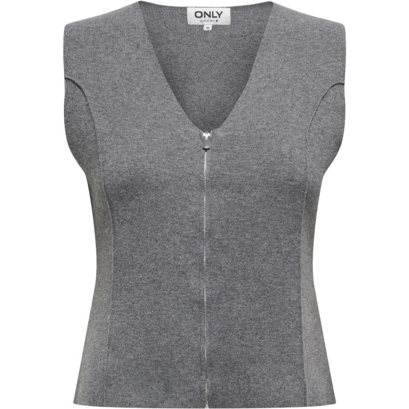 Dame Vest Onltrinitylife   Dark Grey Melange fra Only
