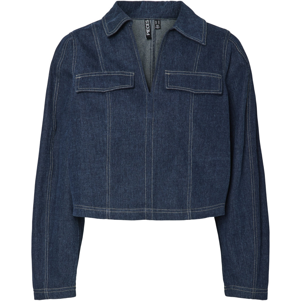Dame Bluse Pcfabia   Dark Blue Denim fra Pieces