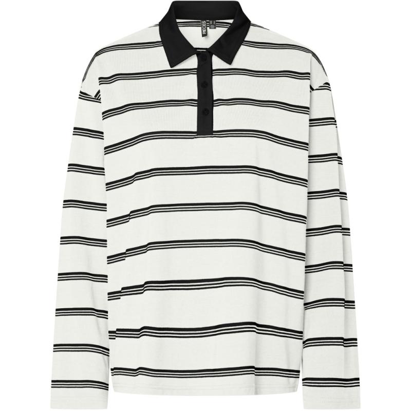 Sej stribet polo til kvinder fra Pieces - Cloud Dancer Black