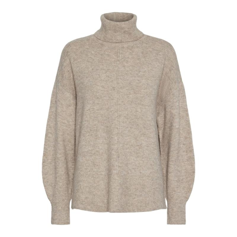 Dejlig blød strikpullover i taupe fra Pieces