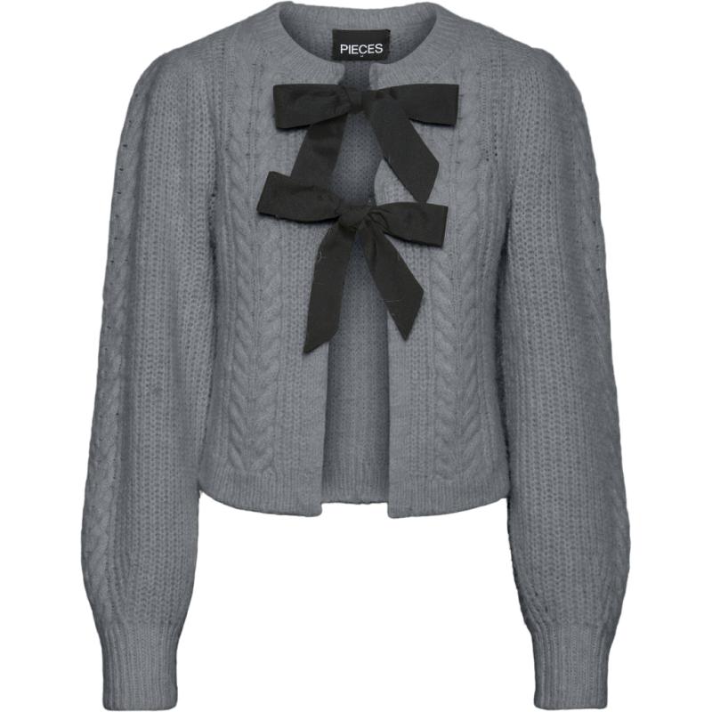 Dame Strik Pcrow   Medium Grey Melange Black Woven Bows fra Pieces