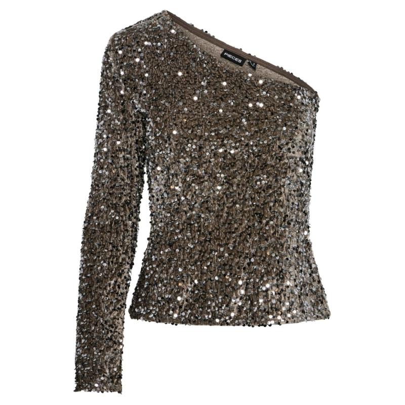 Dame Top Pckam Morel Silver Sequins fra Pieces