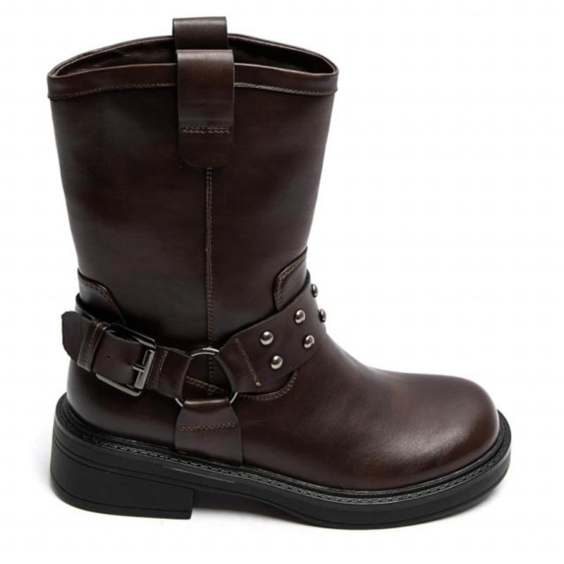 Sej chunky bikerstøvle med rå detaljer - Victoire 7297 Brun
