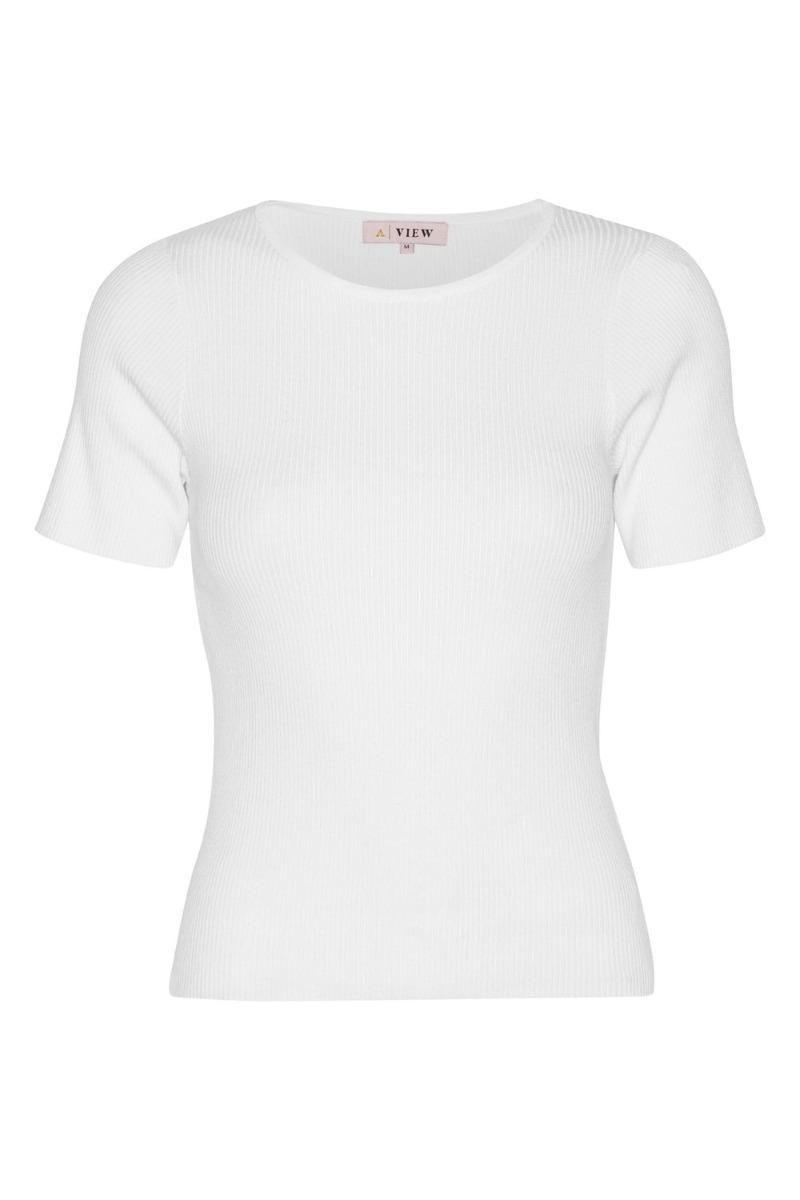 A View   T Shirt   Rib Knit Short Sleeve Top   White fra A-view