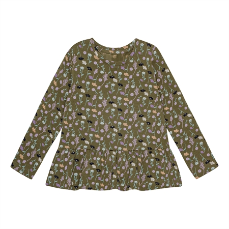 Peplum Bluse Grøn Blomstermark fra Birkholm