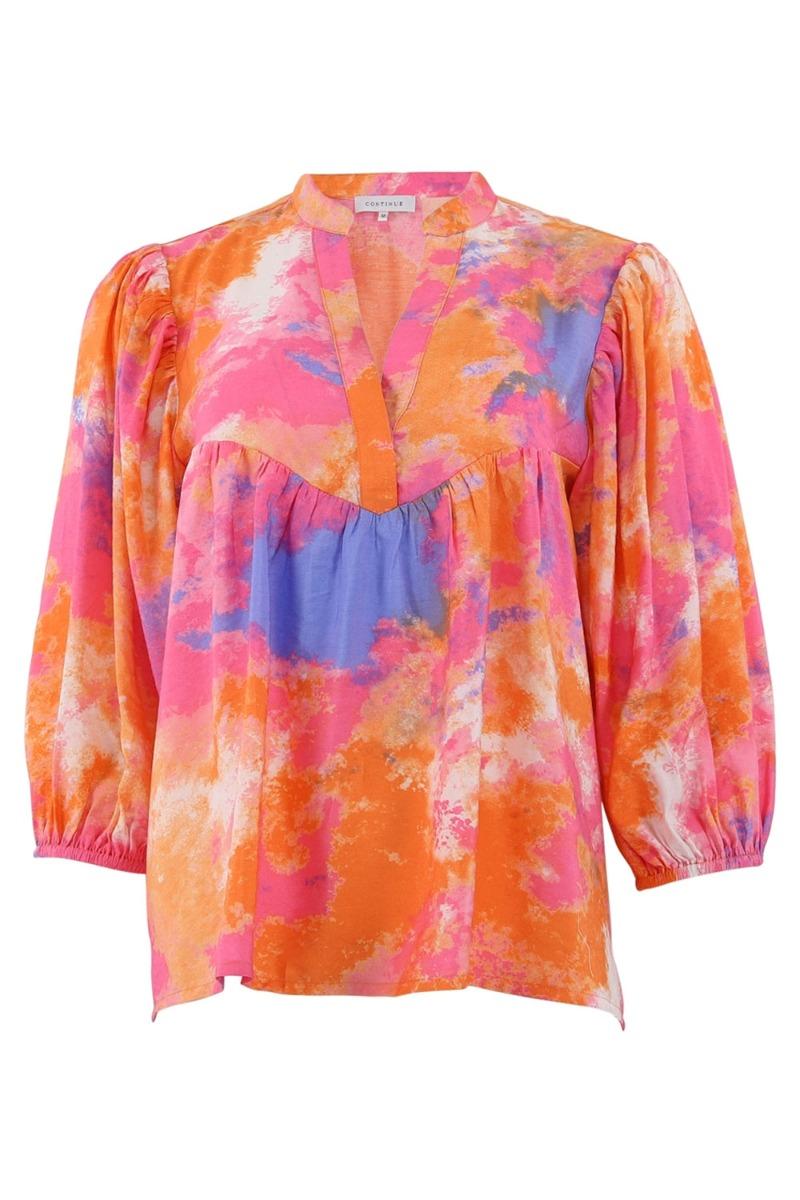 Sød bluse med vandprint i orange og pink - Udsalg!