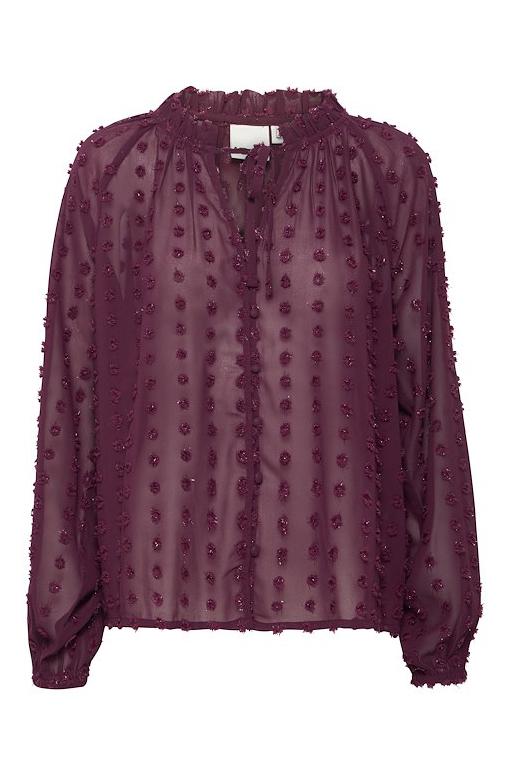 Elegant bourgogne bluse fra Ichi til festlige anledninger