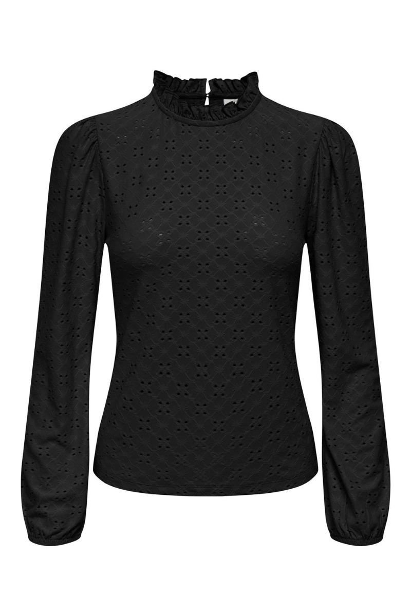 Bluse     Cathinka L S Frill Top   Black fra Jdy
