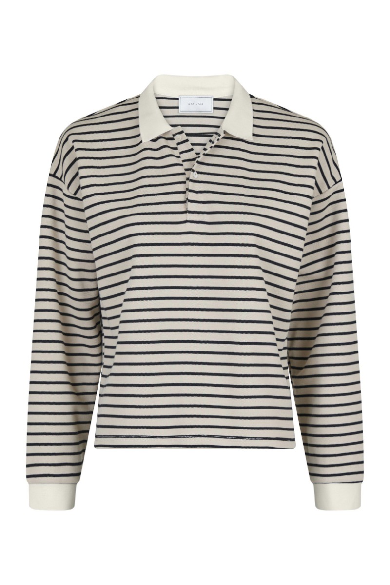 Stribet Polo Bluse i Sand fra Neo Noir - Perfekt til Hverdagen