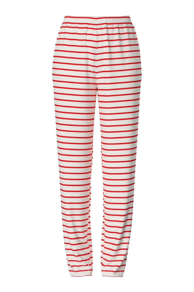 Bukser   Pc Chilli Hw Straight Stripe Pants Noos   Cloud Dancer Poppy Red fra Pieces