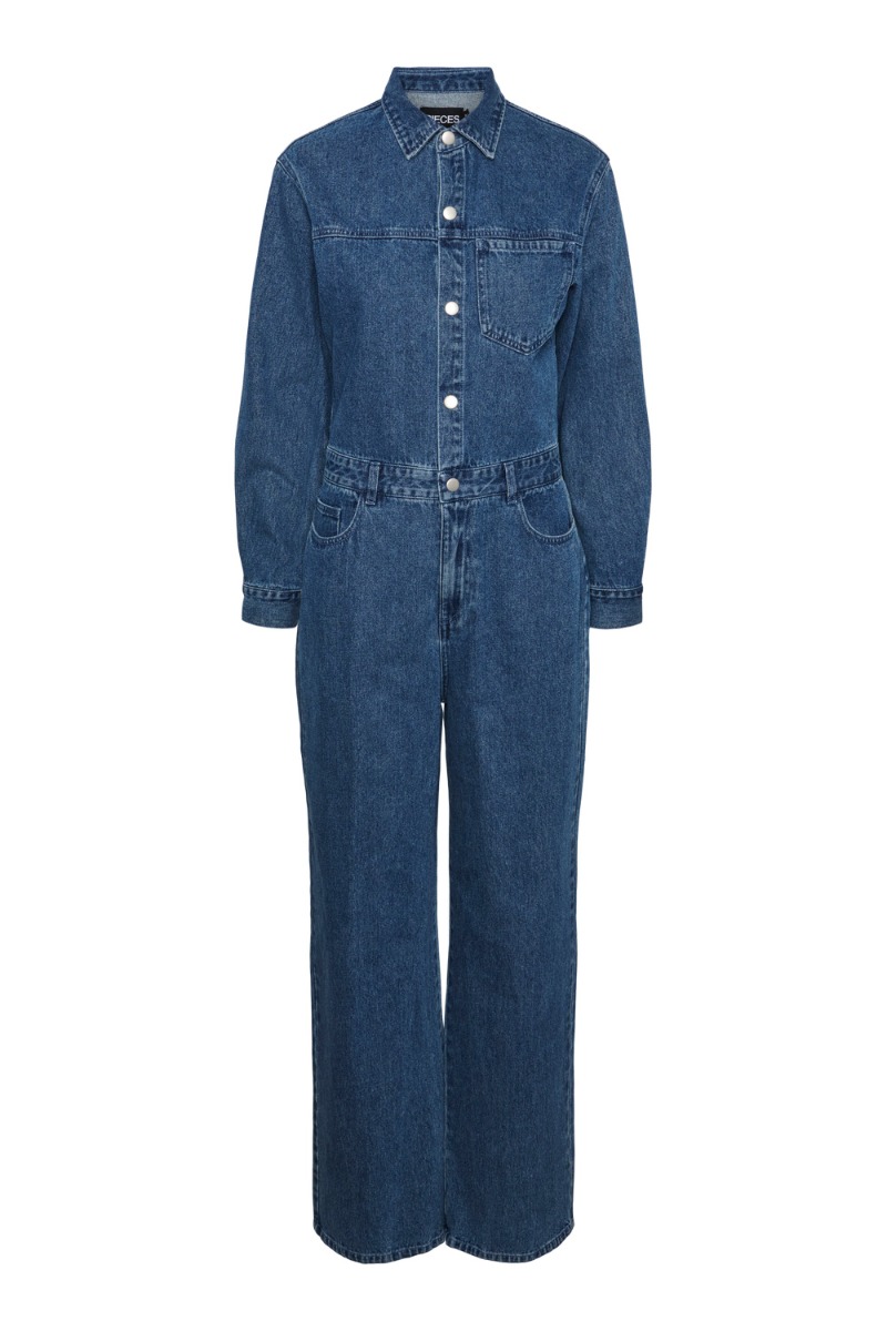 Jumpsuit   Pc Adina Ls Denim Jumpsuit Au24   Medium Blue Denim fra Pieces
