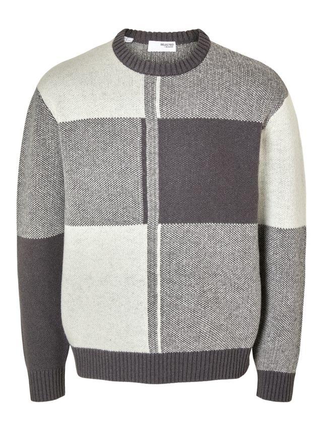 Slhmeio Ls Knit Relaxed Block Crew fra Selected