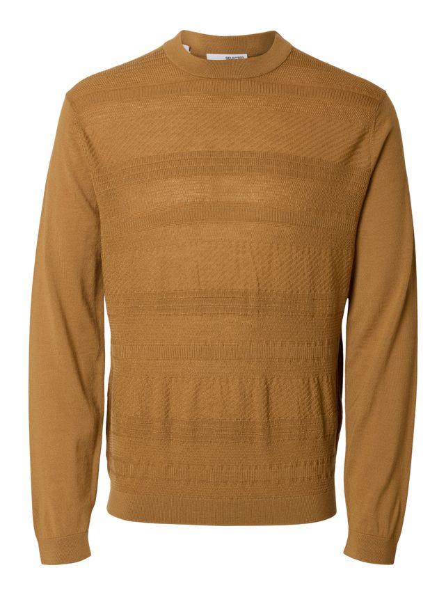 Slhtray Ls Knit Merino Crochet Crew fra Selected