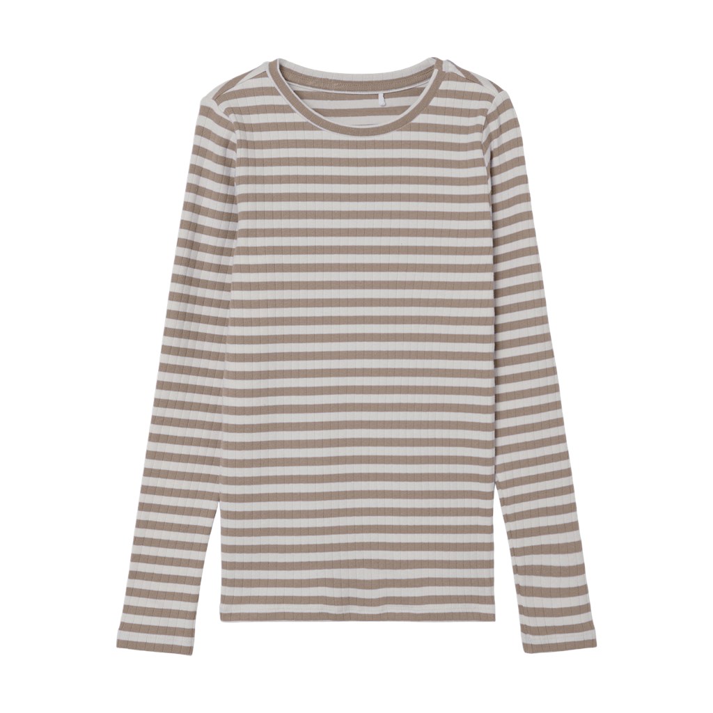 Stribet Langærmet Rib Bluse Mocha Meringue fra Name It