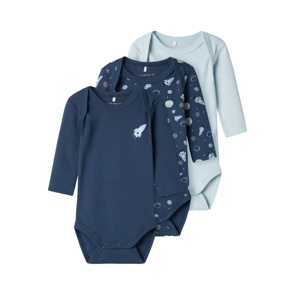 3 Pak Body Langærmet Dark Denim fra Name It