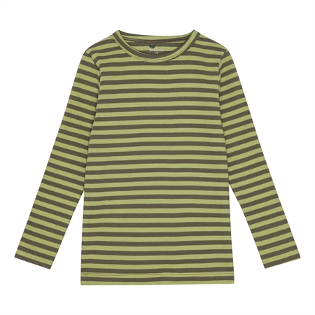 Stribet Rib Bluse Oliven Grøn & Salvie Grøn fra Birkholm