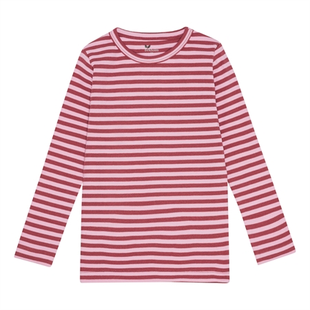 Stribet Rib Bluse Rabarber Rosa & Baby Lyserød fra Birkholm